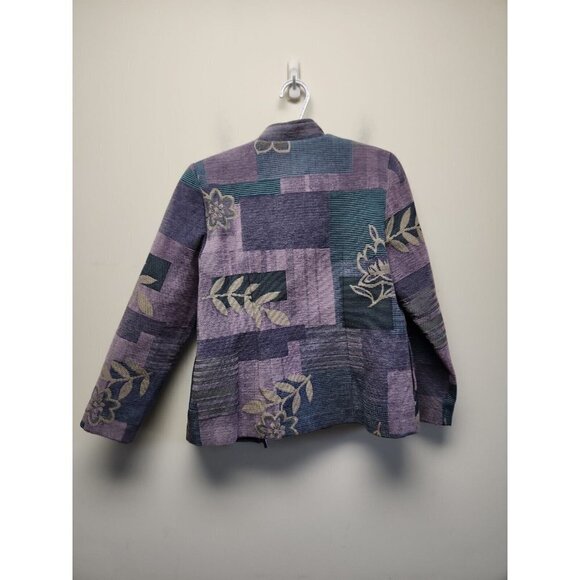 Alfred Duner Jacket Woman 8P Purples Flowers Long Sleev Halter Neck Zip - Picture 2 of 4